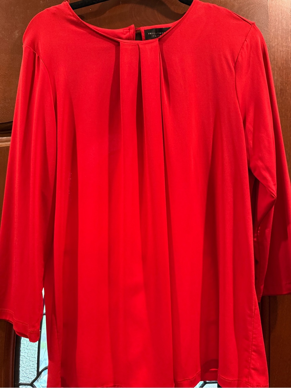 Investments Red Pleated Front Long-Sleeve Tunic